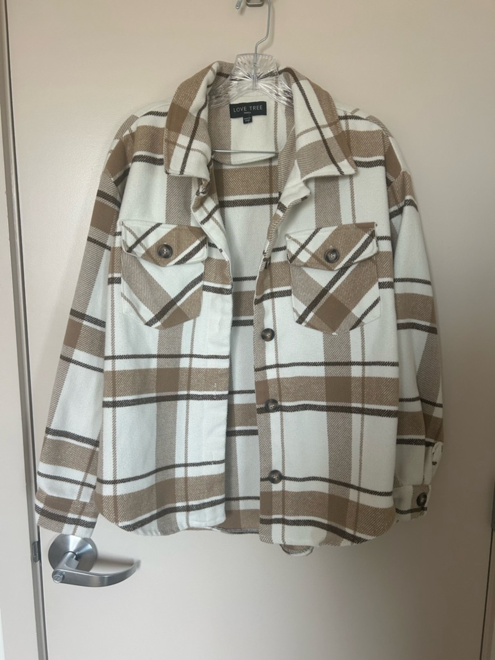 Love Tree Cream & Brown Plaid Shacket